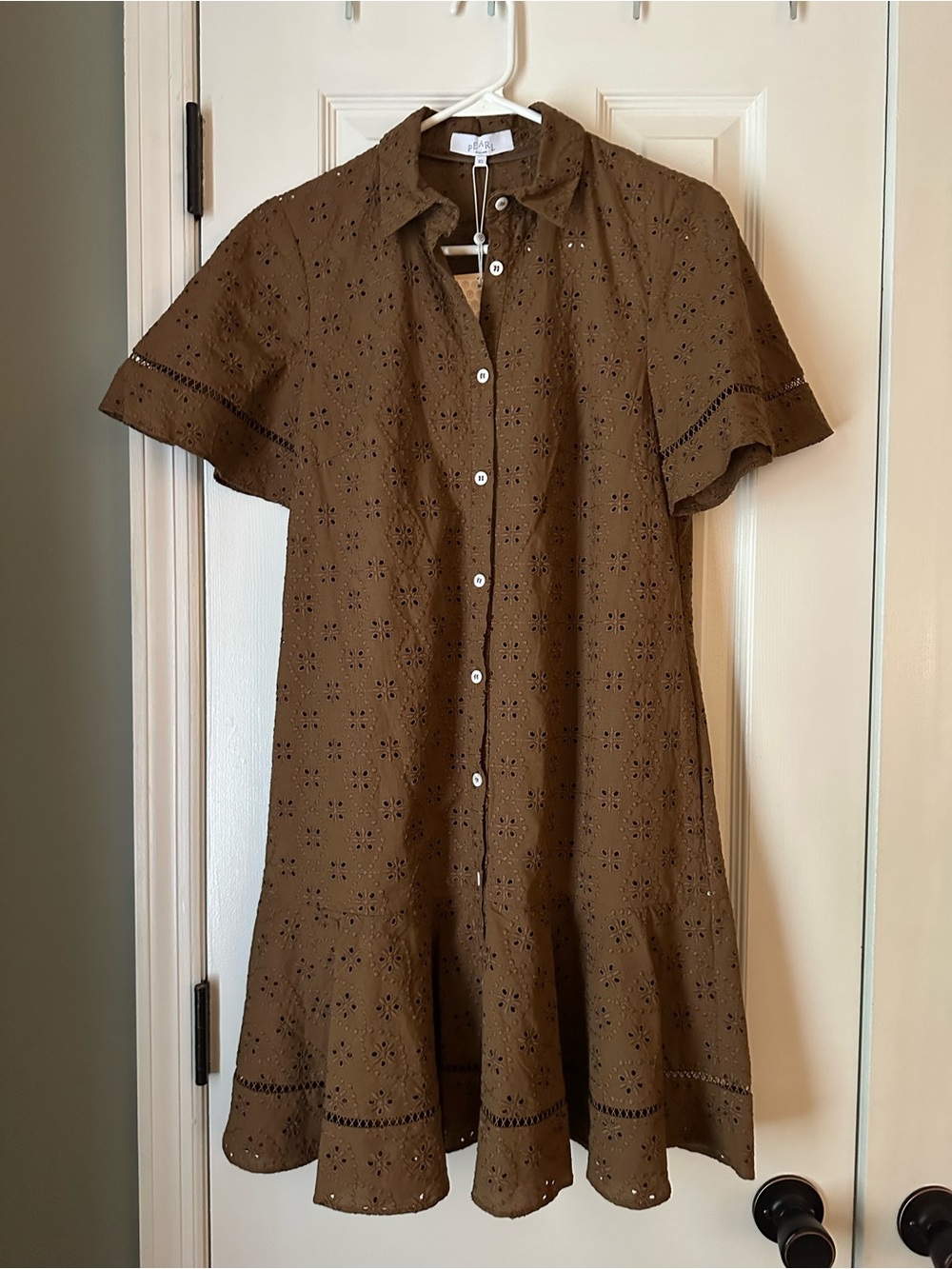 NWT Pearl by Lela Rose Button-Front Eyelet Dress